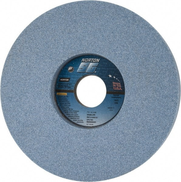 Norton - 7" Diam x 1-1/4" Hole x 1" Thick, J Hardness, 60 Grit Surface Grinding Wheel - Ceramic, Type 5, Medium Grade, 3,600 Max RPM, Vitrified Bond, One-Side Recess - Exact Tooling