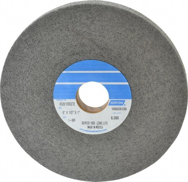 Norton - 6" Diam, 1/2" Face Width, 1" Center Hole, Fine Grade, Silicon Carbide Deburring Wheel - Convolute, Hard Density 9 Grade, 4,500 RPM - Exact Tooling