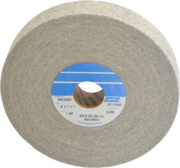 Norton - 6" Diam, 1" Face Width, 1" Center Hole, Fine Grade, Aluminum Oxide Deburring Wheel - Convolute, Hard Density 8 Grade, 4,500 RPM - Exact Tooling