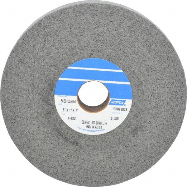 Norton - 6" Diam, 1" Face Width, 1" Center Hole, Medium Grade, Silicon Carbide Deburring Wheel - Convolute, Hard Density 8 Grade, 4,500 RPM - Exact Tooling