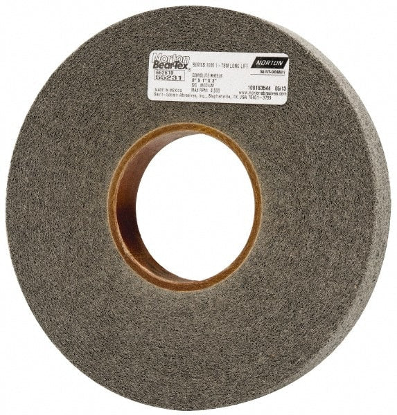 Norton - 8" Diam, 1" Face Width, 3" Center Hole, Medium Grade, Silicon Carbide Deburring Wheel - Convolute, Hard Density 7 Grade, 4,500 RPM - Exact Tooling