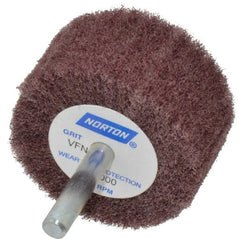Norton - 2" Diam x 1" Face Width, Very Fine Aluminum Oxide Nonwoven Mounted Flap Wheel - 1/4" Shank Mount, 22,000 Max RPM - Exact Tooling