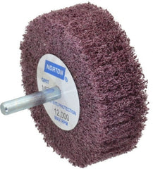 Norton - 3" Diam x 1" Face Width, Medium Aluminum Oxide Nonwoven Mounted Flap Wheel - 1/4" Shank Mount, 18,000 Max RPM - Exact Tooling