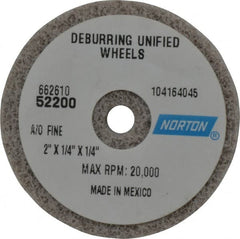 Norton - 2" Diam, 1/4" Face Width, 1/4" Center Hole, Very Fine Grade, Aluminum Oxide Deburring Wheel - Unitized, Medium Grade, 20,000 RPM - Exact Tooling