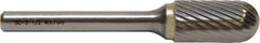 M.A. Ford - 1" Cut Diam, 1/4" Shank Diam, Cylinder with Radius Head Double Cut Burr - Carbide, Radius End, 1" LOC, 3" OAL - Exact Tooling