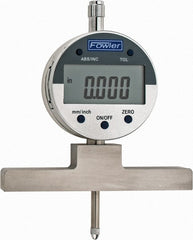 Fowler - 0" to 22" Alloy Steel Electronic Depth Gage - 0.0008" Accuracy, 0.01mm Resolution, 4" Base Length - Exact Tooling