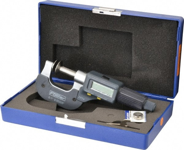Fowler - 0 to 1 Inch, Ratchet Stop Thimble, IP54 Water Resistance, Electronic Disc Micrometer - 0.7874 Inch Disc, 0.00005 Inch Resolution - Exact Tooling