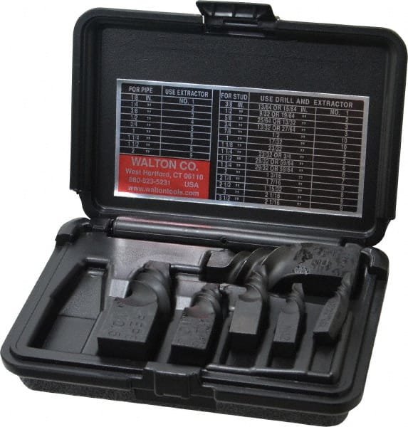 Walton - 6 Piece Spiral Flute Screw Extractor Set - Screw Range 3/8 to 1-3/4" - Exact Tooling