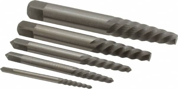 Interstate - 5 Piece Spiral Flute Screw Extractor Set - Screw Range 3/16 to 3/4" - Exact Tooling