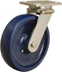 Hamilton - 8" Diam x 2" Wide x 9-1/2" OAH Top Plate Mount Swivel Caster - Polyurethane, 1,000 Lb Capacity, Delrin Bearing, 4 x 5" Plate - Exact Tooling