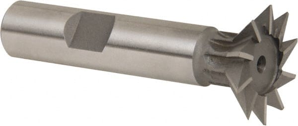 Whitney Tool Co. - 1" Diam x 1/4" Width of Cut, 45° Included Angle, High Speed Steel Dovetail Cutter - 1/2" Shank Diam, 2-1/2" Shank Length, 2-1/2" Overall Length, Weldon Flat, Uncoated - Exact Tooling