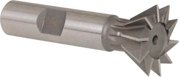 Whitney Tool Co. - 1" Diam x 7/16" Width of Cut, 60° Included Angle, High Speed Steel Dovetail Cutter - 1/2" Shank Diam, 2-1/2" Overall Length, Weldon Flat, Uncoated - Exact Tooling
