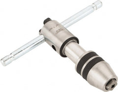 General - #12 to 1/2" Tap Capacity, T Handle Tap Wrench - 4-1/4" Overall Length, Ratcheting - Exact Tooling