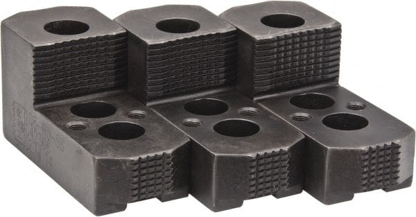 H & R Manufacturing - 12" Max Chuck Diam Compatibility, Case Hardened Steel 1.5mm x 60° Serrated Hard Lathe Top Jaws - 1 Step, 0.71" Groove Width, 2" Wide x 4-7/8" Long x 2-15/32" High - Exact Tooling