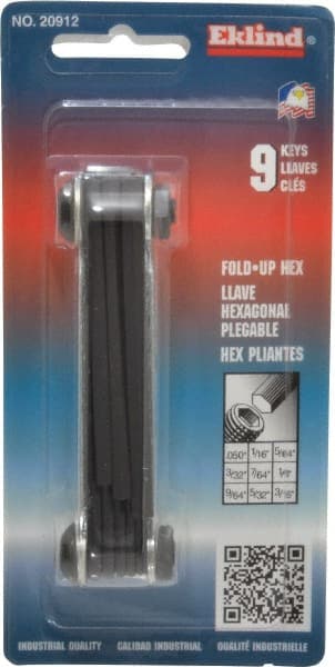 Eklind - 9 Piece Fold-Up Hex Key Set - Hex Range 0.05 to 3/16" - Exact Tooling