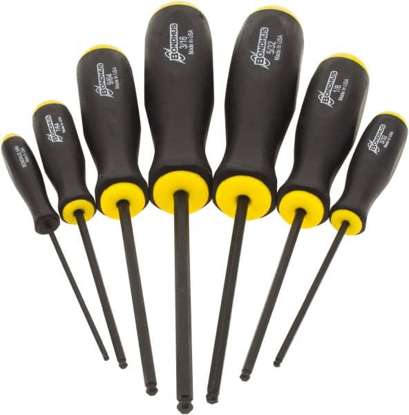 Bondhus - 7 Piece, 5/64 to 3/16" Ball End Hex Driver Set - Comes in Vinyl Pouch - Exact Tooling
