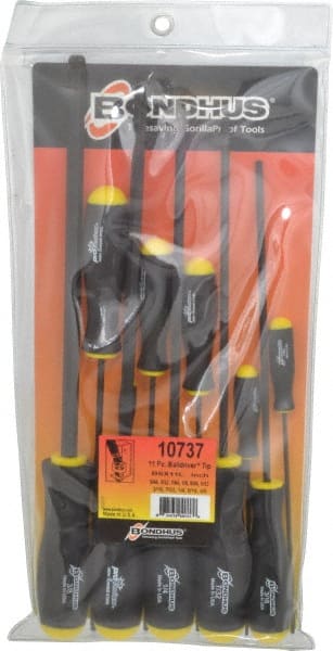 Bondhus - 11 Piece, 5/64 to 3/8" Ball End Hex Driver Set - Comes in Vinyl Pouch - Exact Tooling