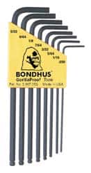 Bondhus - 8 Piece L-Key Ball End Hex Key Set - Hex Range 0.05 to 5/32" - Exact Tooling