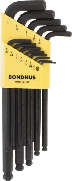 Bondhus - 13 Piece L-Key Ball End Hex Key Set - Hex Range 0.05 to 3/8" - Exact Tooling