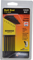 Bondhus - 7 Piece L-Key Ball End Hex Key Set - Hex Range 5/64 to 3/16" - Exact Tooling