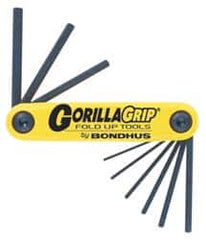 Bondhus - 9 Piece Fold-Up Hex Key Set - Hex Range 5/64 to 1/4" - Exact Tooling