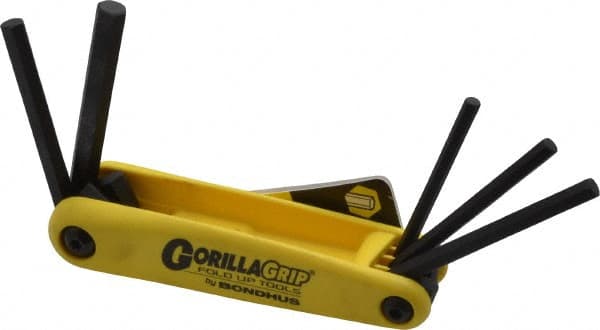 Bondhus - 5 Piece Fold-Up Hex Key Set - Hex Range 3/16 to 3/8" - Exact Tooling