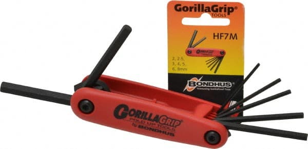 Bondhus - 7 Piece Fold-Up Hex Key Set - Hex Range 2 to 8mm - Exact Tooling