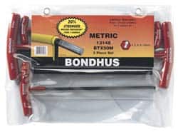 Bondhus - 5 Piece T-Handle Ball End Hex Key Set - Hex Range 4 to 10mm, Alloy Steel - Exact Tooling