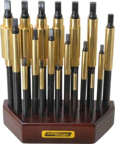 Made in USA - 18 Piece Barrel Lap Set - 3/16 to 1" Hole Diam - Exact Tooling