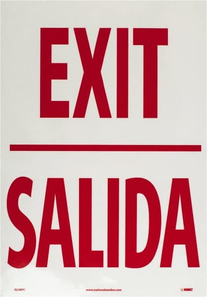 NMC - Exit, Pressure Sensitive Vinyl Exit Sign - 14" Wide x 20" High, English/Spanish, Glow-in-the-Dark - Exact Tooling