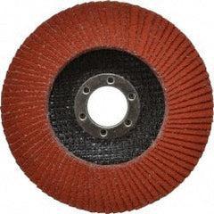 3M - 80 Grit, 4-1/2" Disc Diam, 7/8" Center Hole, Type 27 Ceramic Flap Disc - 13,300 Max RPM, Cloth Backing, Arbor Attaching System, Coated - Exact Tooling