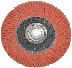 3M - 40 Grit, 4-1/2" Disc Diam, 5/8-11 Center Hole, Type 27 Ceramic Flap Disc - 13,300 Max RPM, Cloth Backing, Arbor Attaching System, Coated - Exact Tooling