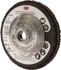 3M - 60 Grit, 4-1/2" Disc Diam, 5/8-11 Center Hole, Type 27 Ceramic Flap Disc - 13,300 Max RPM, Cloth Backing, Arbor Attaching System, Coated - Exact Tooling