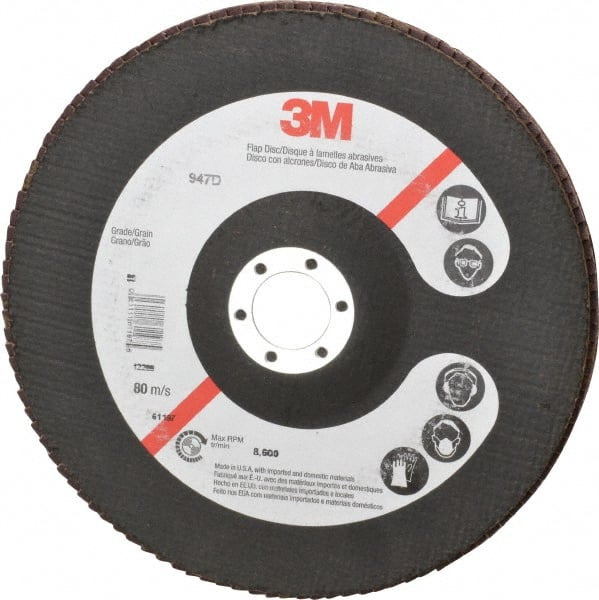 3M - 80 Grit, 7" Disc Diam, 7/8" Center Hole, Type 27 Ceramic Flap Disc - 8,600 Max RPM, Cloth Backing, Arbor Attaching System, Coated - Exact Tooling