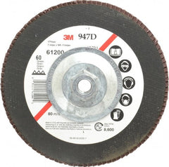 3M - 60 Grit, 7" Disc Diam, 5/8-11 Center Hole, Type 27 Ceramic Flap Disc - 8,600 Max RPM, Cloth Backing, Arbor Attaching System, Coated - Exact Tooling