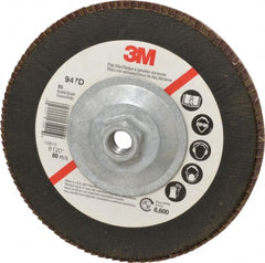 3M - 80 Grit, 7" Disc Diam, 5/8-11 Center Hole, Type 27 Ceramic Flap Disc - 8,600 Max RPM, Cloth Backing, Arbor Attaching System, Coated - Exact Tooling