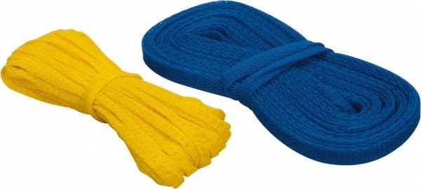 Huot - 50 Ft Long, Stretchable, Protection Mesh Sleeving - Yellow & Blue, 1/4 to 1/2 & 1/2 to 1" OD - Exact Tooling