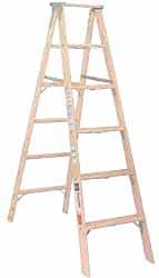 Made in USA - 8 Ft. High, Type IA Rating, Wood Step Ladder - Exact Tooling