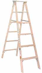 Made in USA - 8 Ft. High, Type I Rating, Wood Step Ladder - Exact Tooling