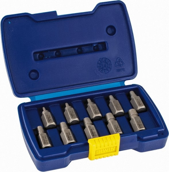 Irwin Hanson - 10 Piece Spiral Flute Screw Extractor Set - Screw Range 1/8 to 13/32" - Exact Tooling