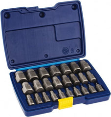 Irwin Hanson - 25 Piece Spiral Flute Screw Extractor Set - Screw Range 1/8 to 7/8" - Exact Tooling
