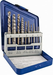 Irwin - 10 Piece Spiral Flute Screw Extractor & Drill Set - Screw Range 3/16 to 3/4" - Exact Tooling