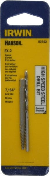 Irwin - 2 Piece Spiral Flute Screw Extractor & Drill Set - Screw Range 5/32 to 7/32" - Exact Tooling