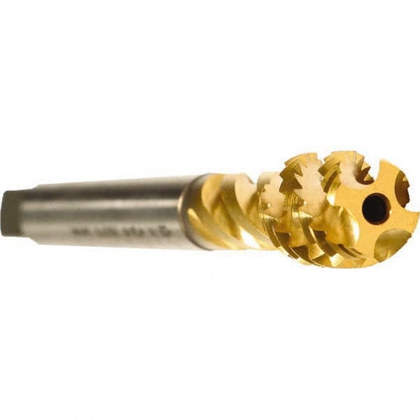 Emuge - 3/4-16 UNF 5 Flute 2B Modified Bottoming Spiral Flute Tap - Cobalt, TiN Finish, 4.331" OAL, Right Hand Flute, Right Hand Thread, Series Enorm - Exact Tooling