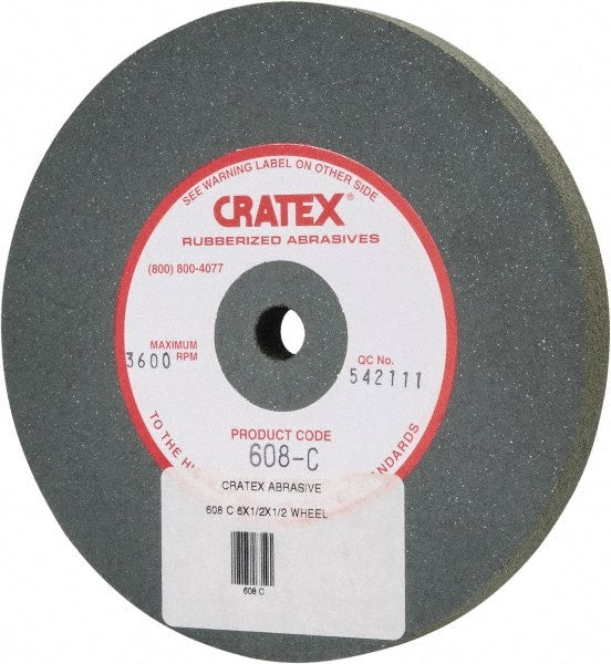 Cratex - 6" Diam x 1/2" Hole x 1/2" Thick, Surface Grinding Wheel - Silicon Carbide, Coarse Grade, 3,600 Max RPM, Rubber Bond, No Recess - Exact Tooling