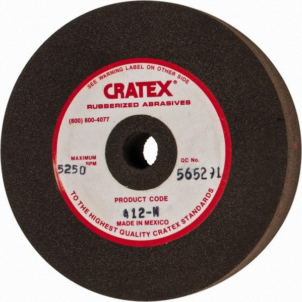 Cratex - 4" Diam x 1/2" Hole x 3/4" Thick, Surface Grinding Wheel - Silicon Carbide, Medium Grade, 5,250 Max RPM, Rubber Bond, No Recess - Exact Tooling