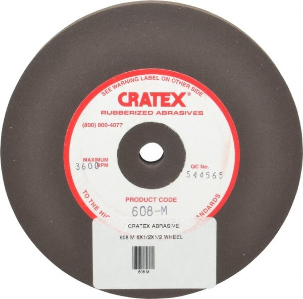 Cratex - 6" Diam x 1/2" Hole x 1/2" Thick, Surface Grinding Wheel - Silicon Carbide, Medium Grade, 3,600 Max RPM, Rubber Bond, No Recess - Exact Tooling