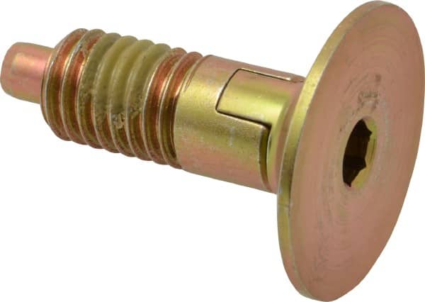 Vlier - 1/2-13, 0.65" Thread Length, 1/4" Max Plunger Diam, 1 Lb Init to 10 Lb Final End Force, Locking Knob Handle Plunger - Countersunk Knob, 1.38" Body Length, 1/4" Plunger Projection - Exact Tooling