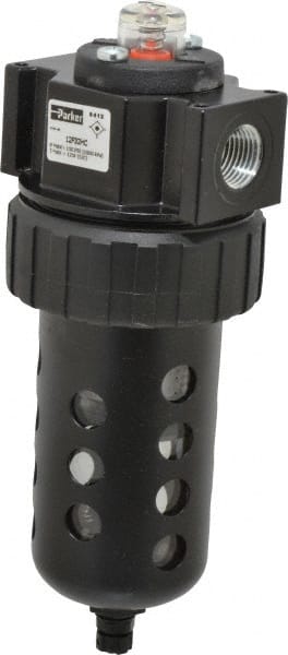 Parker - 1/2" Port, 135 CFM Coalescing Filter - Polycarbonate Bowl, Manual Drain, Modular Connection, 150 Max psi - Exact Tooling