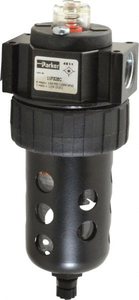 Parker - 1/2" Port, 46 CFM Coalescing Filter - Polycarbonate Bowl, Manual Drain, Modular Connection, 150 Max psi - Exact Tooling